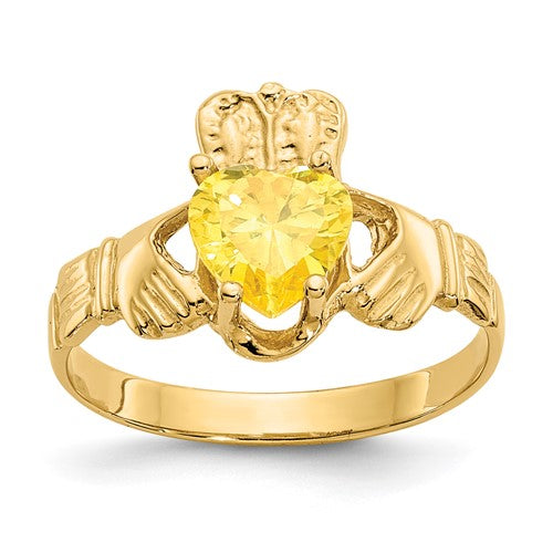 14k-november-cz-birthstone-claddagh-ring-SolomonJeweler-Wichita-KS-CustomJewelry