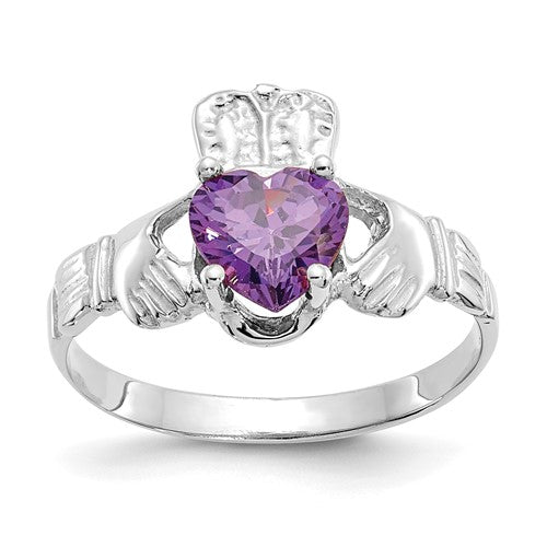 14k-white-gold-february-cz-birthstone-claddagh-ring-SolomonJeweler-Wichita-KS-CustomJewelry
