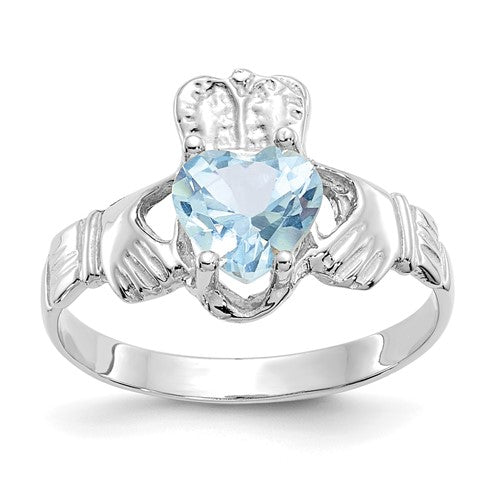 14k-white-gold-march-cz-birthstone-claddagh-ring-SolomonJeweler-Wichita-KS-CustomJewelry