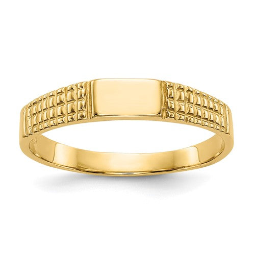 14K polished baby signet band ring jewelry from Solomon Jewelers, showcasing a smooth gold finish and classic design.