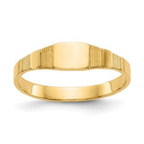 14K polished square baby signet ring from Solomon Jewelers, showcasing a sleek, shiny gold jewelry ring with a smooth square face.