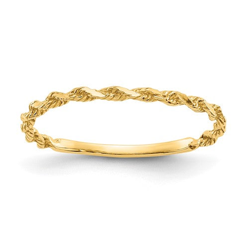 14K gold diamond-cut textured rope band ring, jewelry ring with intricate design, crafted by Solomon Jewelers.