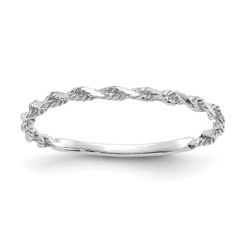 Diamond-cut textured rope band ring in 14KW gold, featuring intricate design and craftsmanship from Solomon Jewelers.