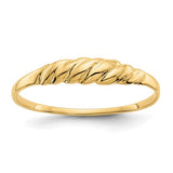 14K gold ridged dome ring featuring a textured design, crafted by Solomon Jewelers, shown on a plain background.