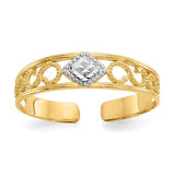 Diamond-cut 14k gold and rhodium toe ring with intricate design, jewelry ring perfect for stylish summer accessories.