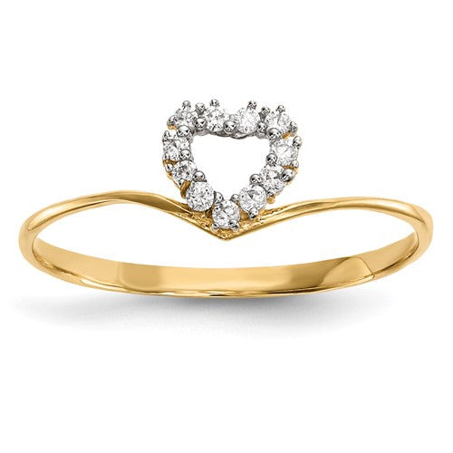 14k gold CZ heart ring from Solomon Jewelers, featuring a sparkling heart-shaped cubic zirconia gemstone.