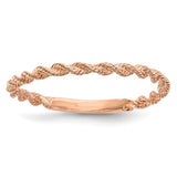 14k rose gold twisted rope ring featuring polished finish, jewelry ring design from Solomon Jewelers.
