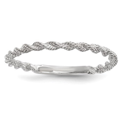 14k white gold twisted rope ring featuring polished finish, crafted by Solomon Jewelers, showcasing intricate jewelry design.