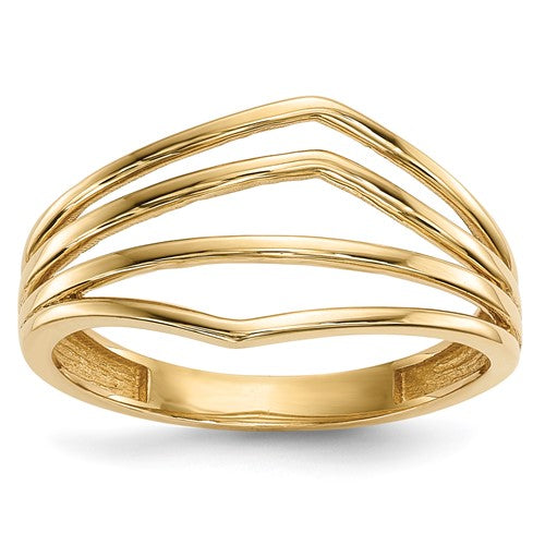 14k gold polished 4-bar ring, elegant jewelry ring with a sleek design, crafted by Solomon Jewelers.