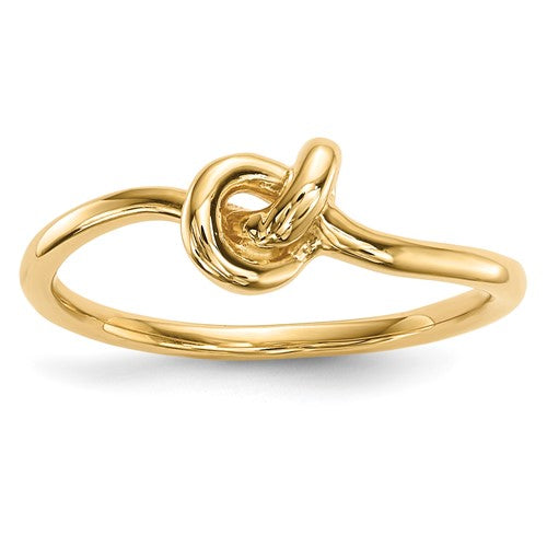 14k polished gold knot ring from Solomon Jewelers, showcasing a smooth, elegant design on a white background.