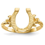 14k gold polished horseshoe ring from Solomon Jewelers, showcasing a smooth, shiny jewelry ring with a classic horseshoe design.
