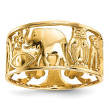 14k gold Lucky Symbols cut-out ring featuring a 9mm band from Solomon Jewelers, showcasing detailed design and craftsmanship.