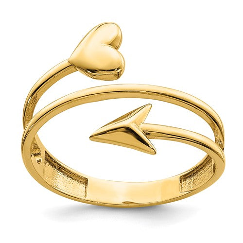 14K gold heart and arrow ring from Solomon Jewelers, featuring intricate design and polished finish, perfect for elegant jewelry collection.