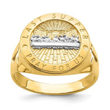 14K gold with rhodium The Last Supper men's ring, featuring detailed religious design, crafted by Solomon Jewelers.