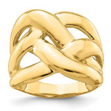 14k gold polished bold basket weave dome ring, jewelry ring with intricate woven design, by Solomon Jewelers.