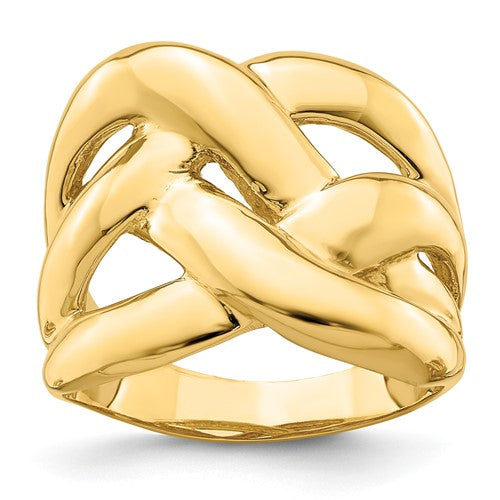 14k gold polished bold basket weave dome ring, jewelry ring with intricate woven design, by Solomon Jewelers.