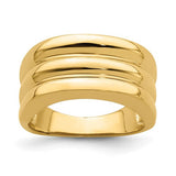 14k gold polished triple ridge dome ring from Solomon Jewelers, showing a smooth, rounded design with detailed ridge accents.