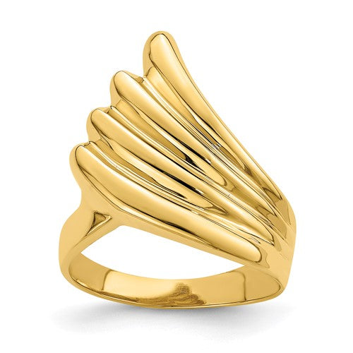 14K polished fish tail ring from Solomon Jewelers, showcasing its sleek design and shiny gold finish.
