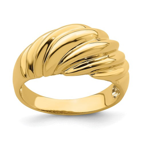 14k polished shrimp-shaped fashion ring from Solomon Jewelers, showcasing detailed gold jewelry design.