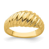 14k polished shrimp dome ring by Solomon Jewelers, showcasing a detailed, shiny gold design in a close-up jewelry image.