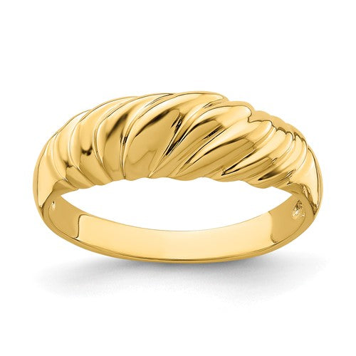 14k polished dome ring from Solomon Jewelers, showcasing a smooth, shiny gold band with a rounded design.