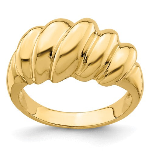 14k polished gold slanted shrimp dome ring, elegant jewelry piece featuring a unique design, perfect for stylish accessories.