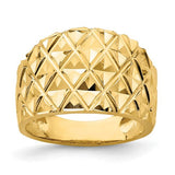 14K gold diamond-cut quilted pattern dome ring from Solomon Jewelers, showcasing a textured, elegant jewelry ring design.