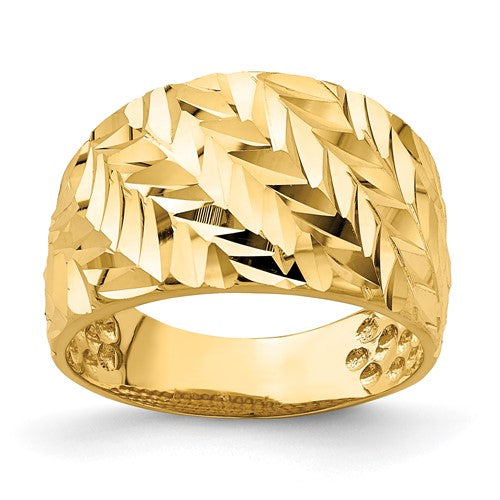14k gold D/C arrow slash dome ring from Solomon Jewelers, featuring a sleek, modern design and polished finish.