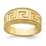 14k gold Greek key pattern dome ring, stylish jewelry piece with intricate design, by Solomon Jewelers.