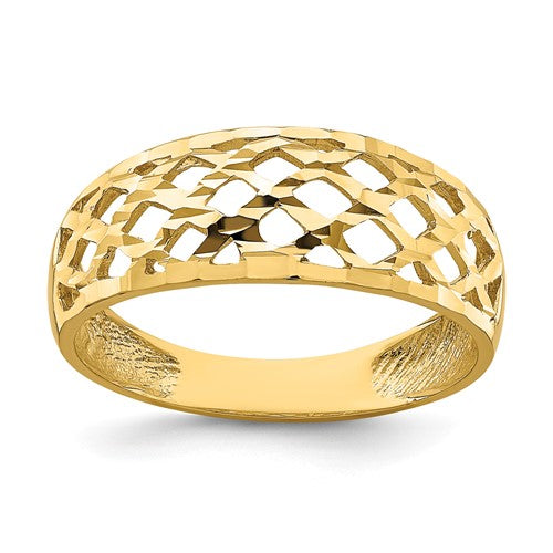 14K solid gold woven pattern dome ring with a classic design, crafted by Solomon Jewelers.
