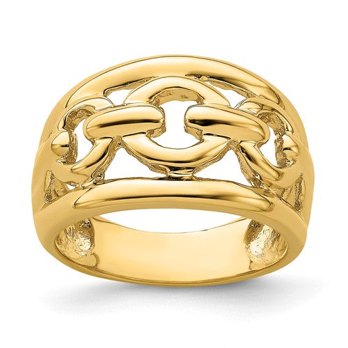 14K gold polished chain design inside ring, elegant jewelry ring from Solomon Jewelers with intricate craftsmanship.