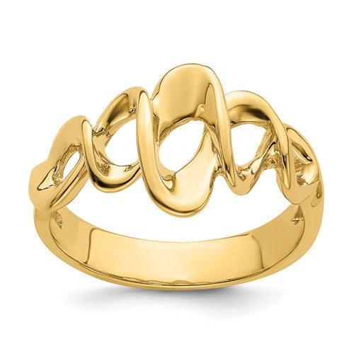14k gold cut-out freeform ring featuring unique open design, crafted by Solomon Jewelers, displayed on a neutral background.