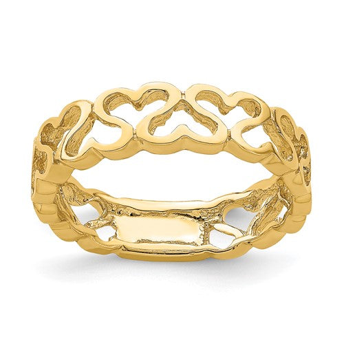 14k polished heart-shaped band ring from Solomon Jewelers, showcasing a sleek, shiny gold heart design.