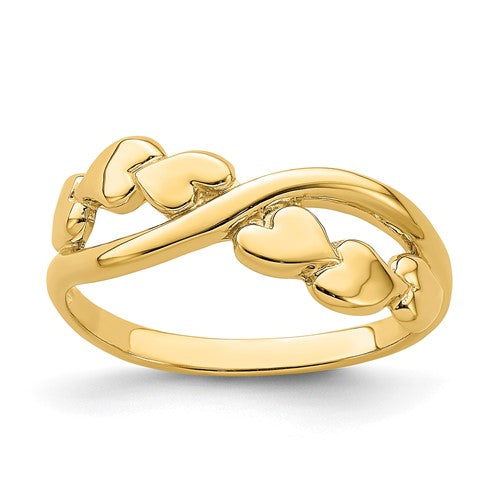 14k gold polished heart-shaped ring with engraved X design, elegant jewelry piece from Solomon Jewelers.