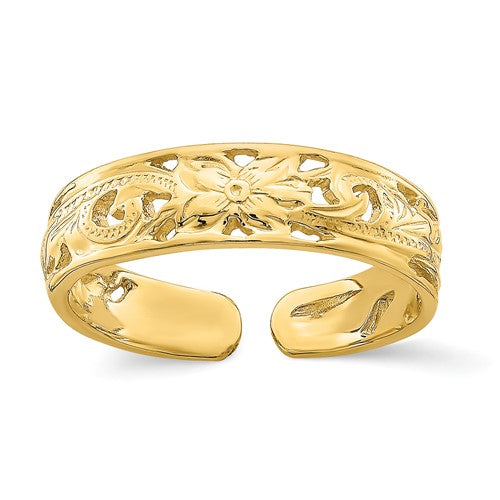 14k-adjustable-flower-w-leaf-trim-toe-ring-SolomonJeweler-Wichita-KS-CustomJewelry
