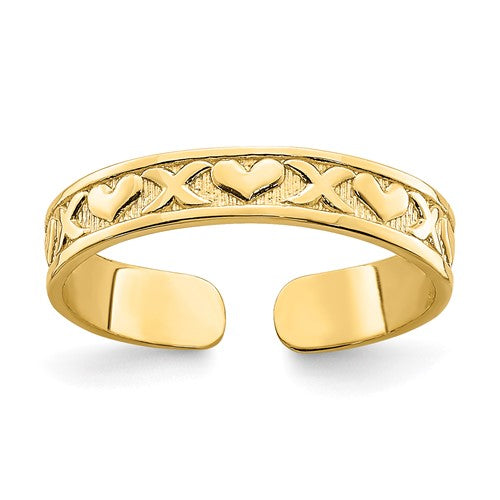 14k-small-x-and-hearts-adjustable-toe-ring-SolomonJeweler-Wichita-KS-CustomJewelry