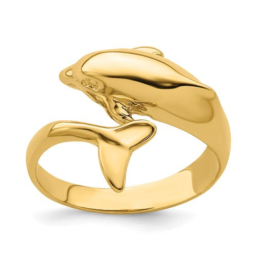 14k polished dolphin-shaped ring from Solomon Jewelers, featuring a sleek, shiny gold design crafted for elegant jewelry wear.