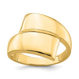 14K polished bypass ring from Solomon Jewelers showcasing sleek gold design and smooth, curved band.