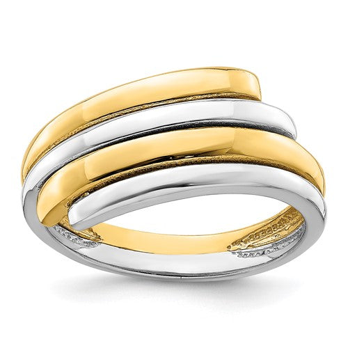 14k two-tone crossover ring from Solomon Jewelers, showcasing a stylish jewelry ring with mixed gold finishes.