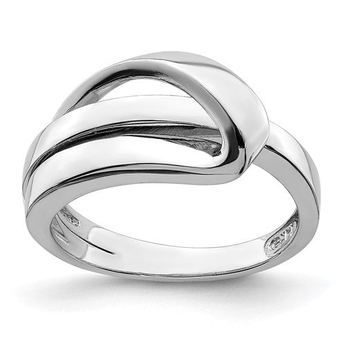 14K white gold ring with polished folded design, elegant jewelry band showcasing craftsmanship and shiny finish.