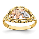 14k two-tone white rhodium elephants ring, Solomon Jewelers jewelry featuring detailed elephant designs, elegant and stylish.
