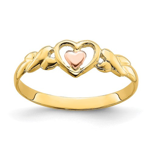 14k two-tone polished hearts ring featuring gold and silver accents, elegant jewelry ring from Solomon Jewelers.