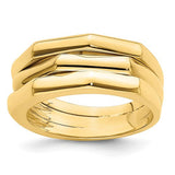 14k gold polished three-ridged dome ring, elegant jewelry piece with smooth, rounded design from Solomon Jewelers.