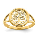 14k polished Tree of Life in Circle ring by Solomon Jewelers, showcasing detailed gold jewelry with intricate tree design.