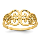 14k polished gold ring with cut-out fancy hearts design, elegant jewelry piece from Solomon Jewelers.