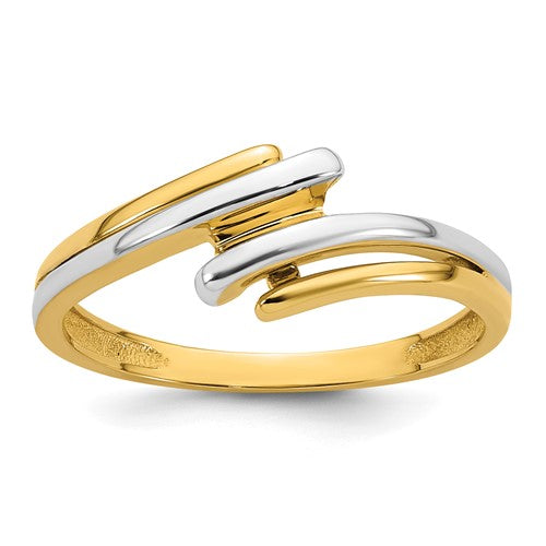 14k white gold bypass ring with white rhodium polish, featuring a sleek and modern jewelry design.