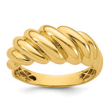 14K polished twisted domed ring from Solomon Jewelers, showcasing a sleek, shiny gold band with a twisted design.