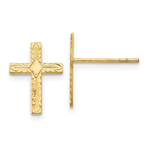 14k-polished-textured-cross-earrings-SolomonJeweler-Wichita-KS-CustomJewelry
