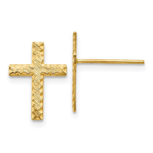 14k-brushed-finish-cross-earrings-SolomonJeweler-Wichita-KS-CustomJewelry