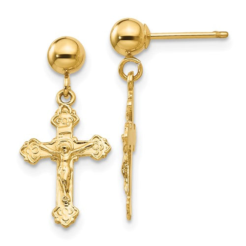 14k-polished-crucifix-post-earrings-SolomonJeweler-Wichita-KS-CustomJewelry